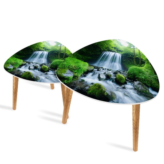 Triangle End Tables Set of 2 Waterfalls And Mountain Stream In The Forest Small Coffee Table, Tea Table, Nesting Tables for Living Room