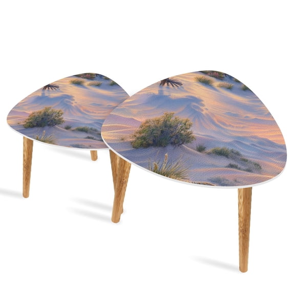 Triangle End Tables Set of 2 Western Desert Sunrise Sand Dunes Pastel Small Coffee Table, Tea Table, Nesting Tables for Living Room