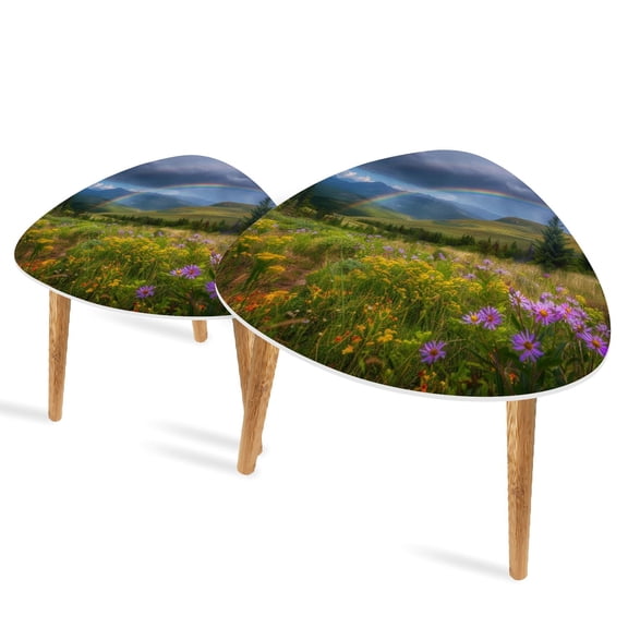 Triangle End Tables Set of 2 Wildflowers Rainbow Small Coffee Table, Tea Table, Nesting Tables for Living Room