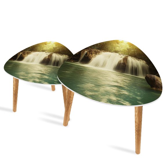 Triangle End Tables Set of 2 YS Falls Jamaica Small Coffee Table, Tea Table, Nesting Tables for Living Room