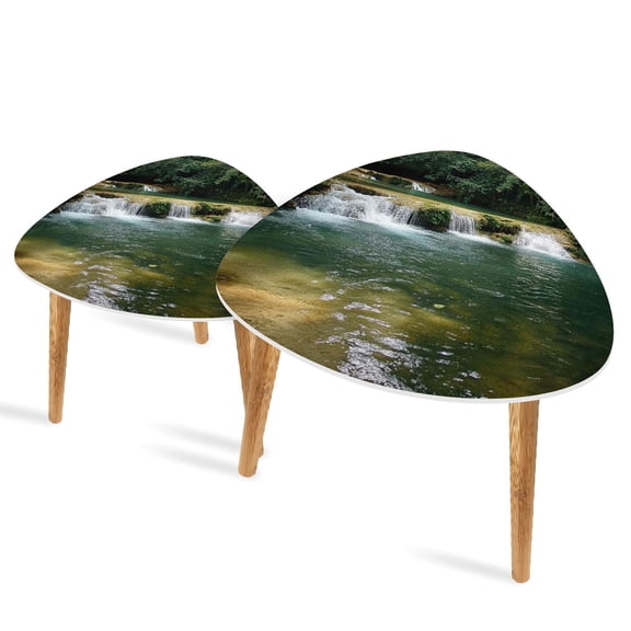 Triangle End Tables Set of 2 YS Tropical Falls Small Coffee Table, Tea Table, Nesting Tables for Living Room
