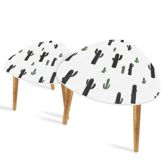 Triangle End Tables Set of 2 cactus seamless pattern flower summer plant garden Small Coffee Table, Tea Table, Nesting Tables for Living Room