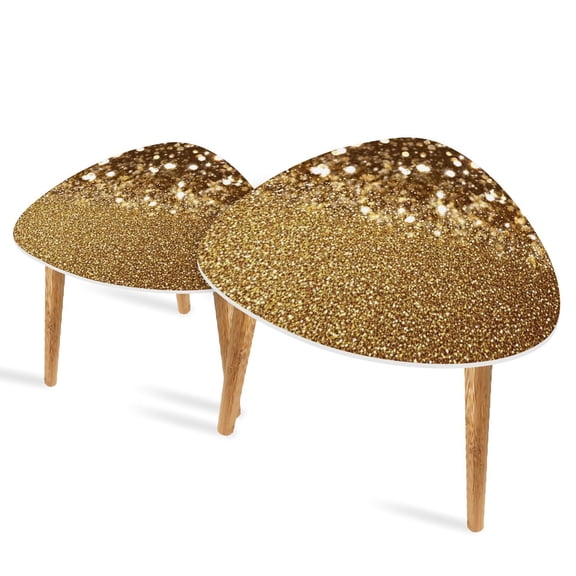 Triangle End Tables Set of 2 gold glitter gold silvers pictures Small Coffee Table, Tea Table, Nesting Tables for Living Room
