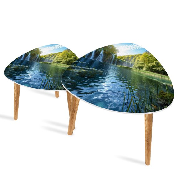 Triangle End Tables Set of 2 waterfall forest Plitvice Lakes Croatia Small Coffee Table, Tea Table, Nesting Tables for Living Room