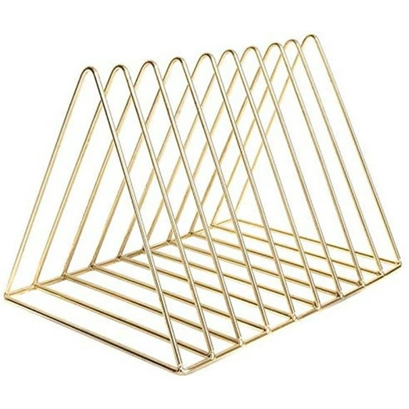 Triangle File Folder Racks and Magazine Holder,9 Lattice Metal Newspaper Holder Magazine File Storage for Office Home Decoration,Gold by Torubia