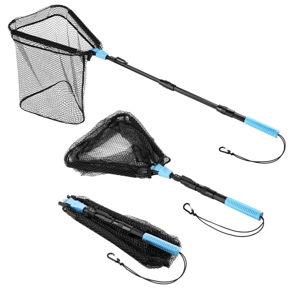 Triangle Fishing Net Foldable Lightweight & Strong Landing With Non-slip Elastomer Handle Built-in Elastic Lanyard And Belt Clip Gear - Gift For Men