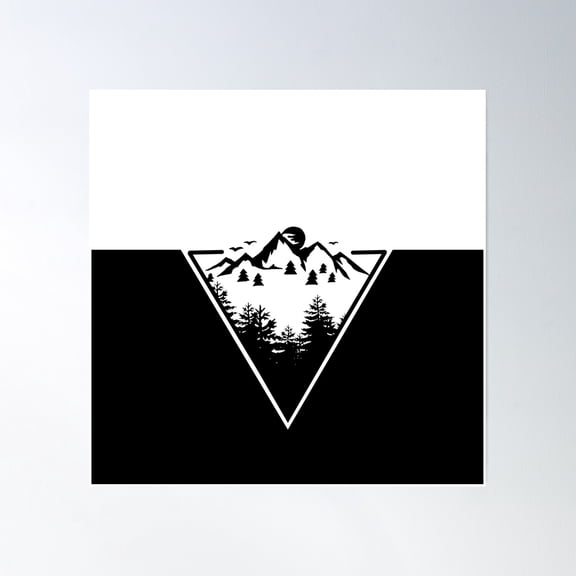 Triangle Frame Artwork With Wilderness Landscape Scene With Black And White Split Poster Wall Art, Modern Wall Decor, 16x16 UNFRAMED