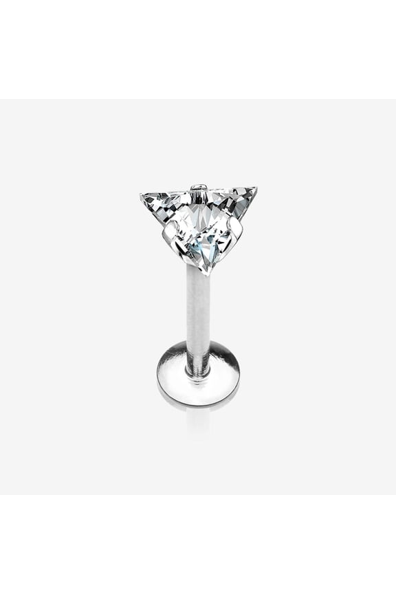 Triangle Gem Sparkle Prong Set Top Internally Threaded Steel Labret