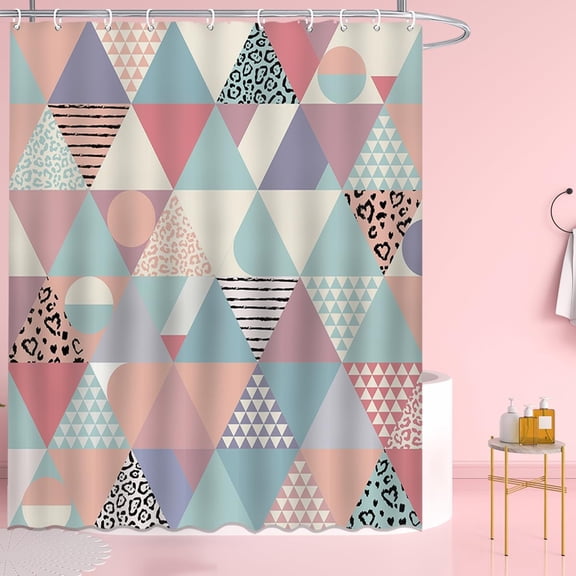 Triangle Geometric Shower Curtain Set Leopard Pattern Bathroom Curtain Muticolor Modern Funky Shower Curtainwith 12 Hooks 72x72 Inches