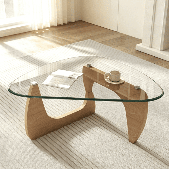 Triangle Glass Coffee Table, Minimalist Abstract Side Table, Easy Assembly Decor Furniture for Living Room, Bedroom, Office, Hotel, Balcony(32.3*22.4*15.7,)