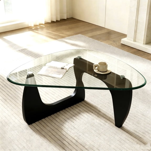 Triangle Glass Coffee Table, Minimalist Abstract Side Table, Easy Assembly Decor Furniture for Living Room, Bedroom, Office, Hotel, Balcony(32.3*22.4*15.7,)