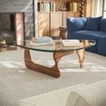thumbnail image 1 of Triangle Glass Coffee Table with 19mm Thick Tempered Glass, Solid Wood Base Table, 1 of 4