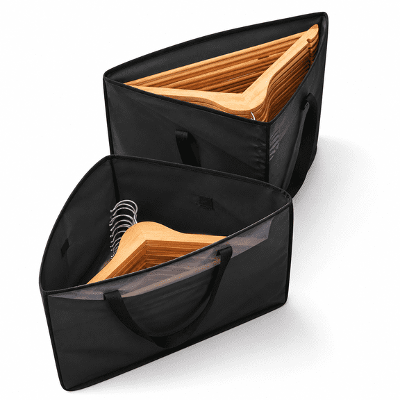Triangle Hanger Storage Bag Set of 2, Large Capacity Portable Closet Organizer with Handle, Black