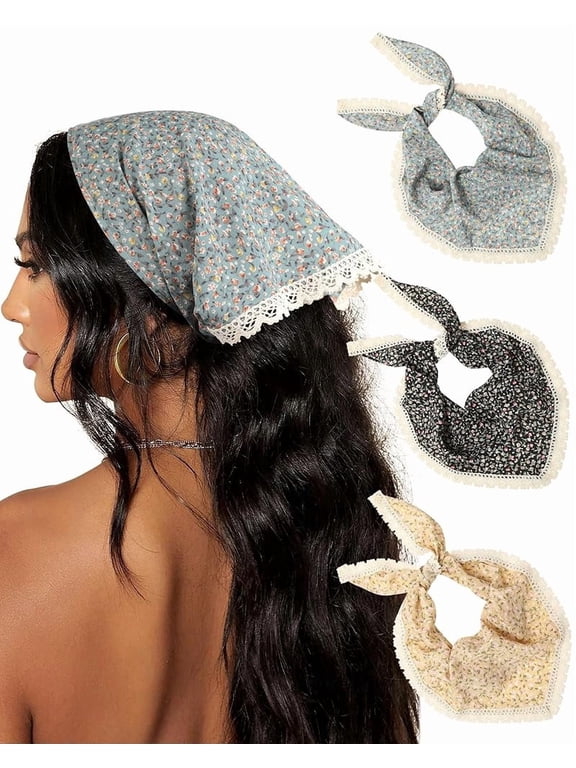 Triangle Head Bandanas for Girls Women 3Pcs Boho Hair Scarf Tie-Back Headband Bandana