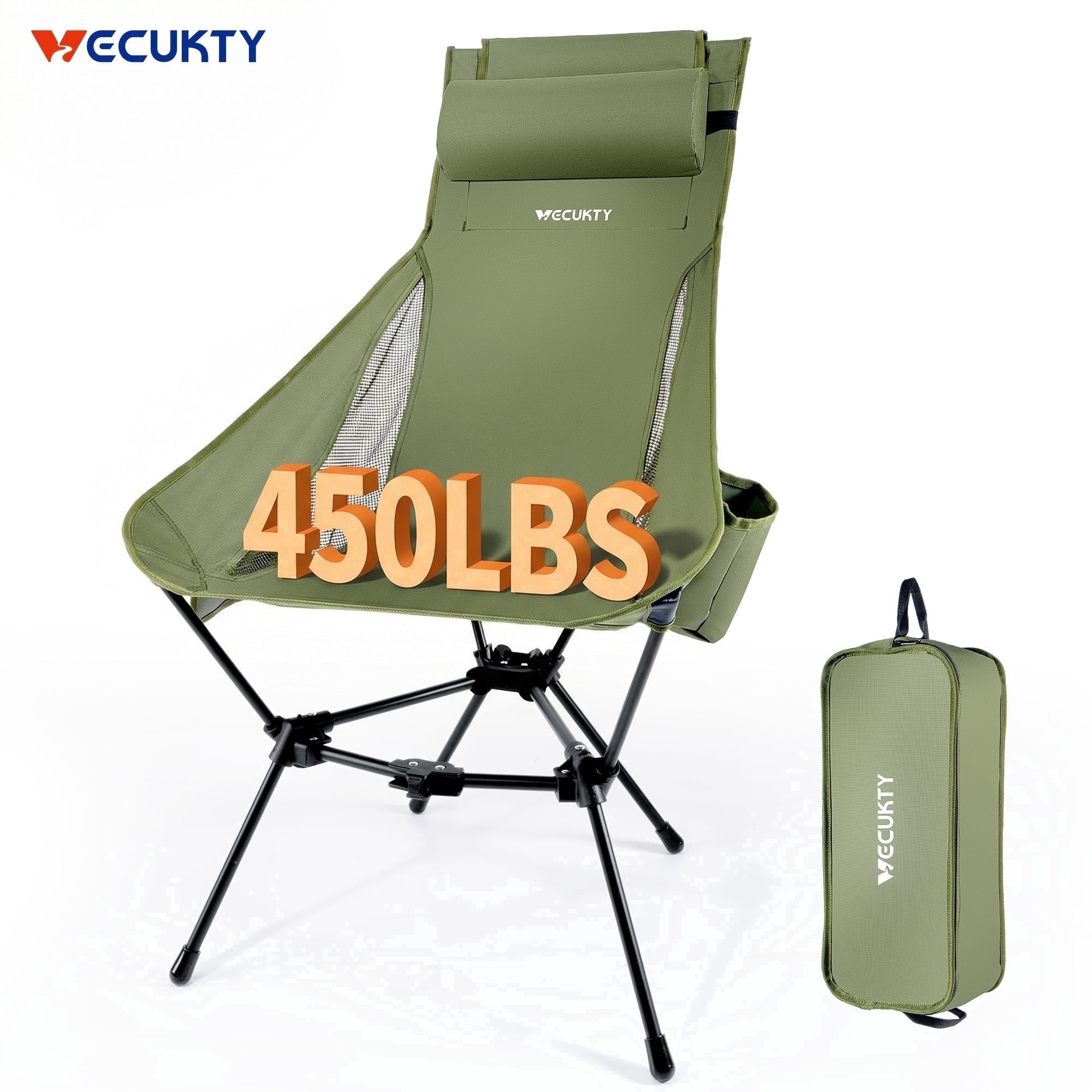 VECUKTY Triangle Frame High Back Folding Camping Chair, Portable