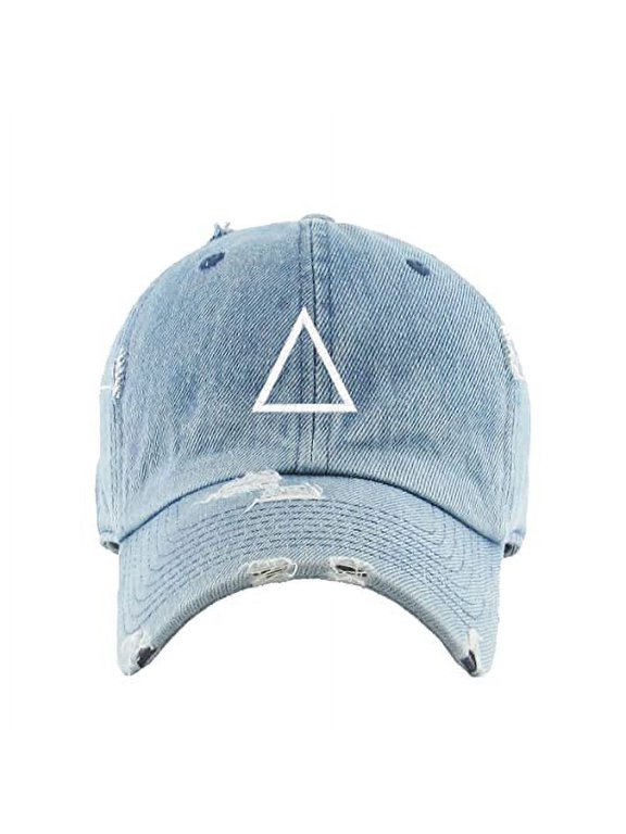 Triangle Korean Letter J Vintage Baseball Cap Embroidered Cotton Adjustable Distressed Dad Hat Light Denim