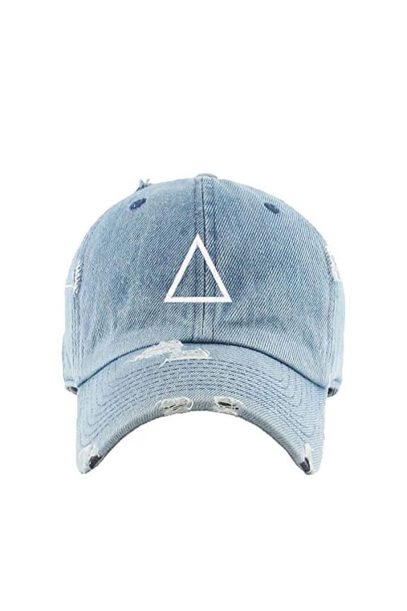 Triangle Korean Letter J Vintage Baseball Cap Embroidered Cotton Adjustable Distressed Dad Hat Light Denim