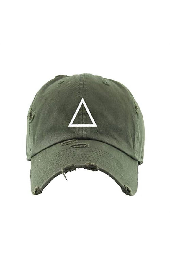 Triangle Korean Letter J Vintage Baseball Cap Embroidered Cotton Adjustable Distressed Dad Hat Olive