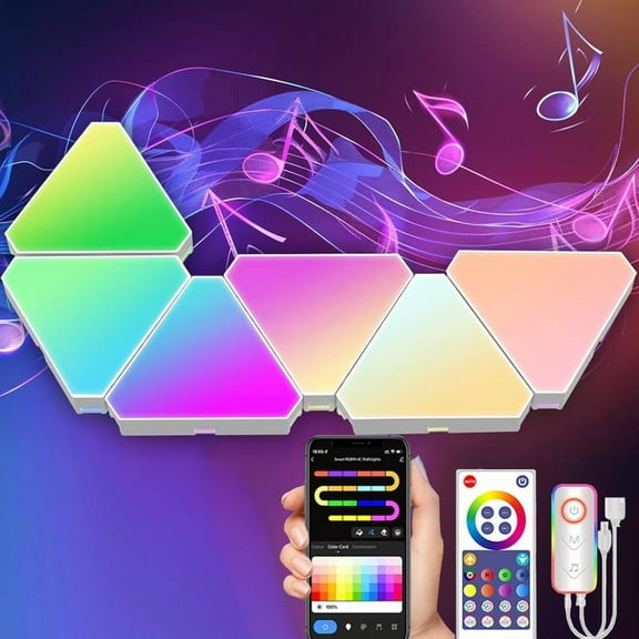 Triangle LED Light Panels, 6 Pack RGB Triangle Wall Lights with APP/Voice/Remote Control, DIY Music Sync Gaming Lights for Christmas Decor, Lving Room Gaming Decor