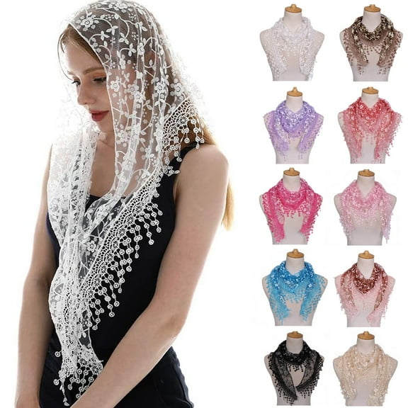 Triangle Lace Mantilla Veil Tulle Scarf Shawl Covering Church Veil for Mass Wedding Bridesmaids