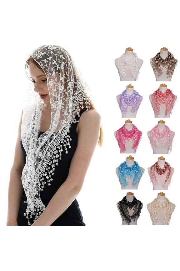 Triangle Lace Mantilla Veil Tulle Scarf Shawl Covering Church Veil for Mass Wedding Bridesmaids