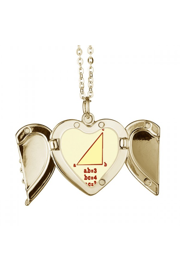 Triangle Length Illustration Pattern Folded Wings Peach Heart Pendant Necklace