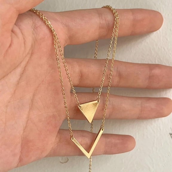 Triangle Letter V Pendant Alloy Double Layer Necklaces for Women Golden 15.75 inch(40cm) Golden