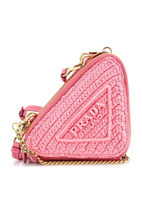 Triangle Logo Zip Around Shoulder Bag Raffia and Leather Mini By Rebag