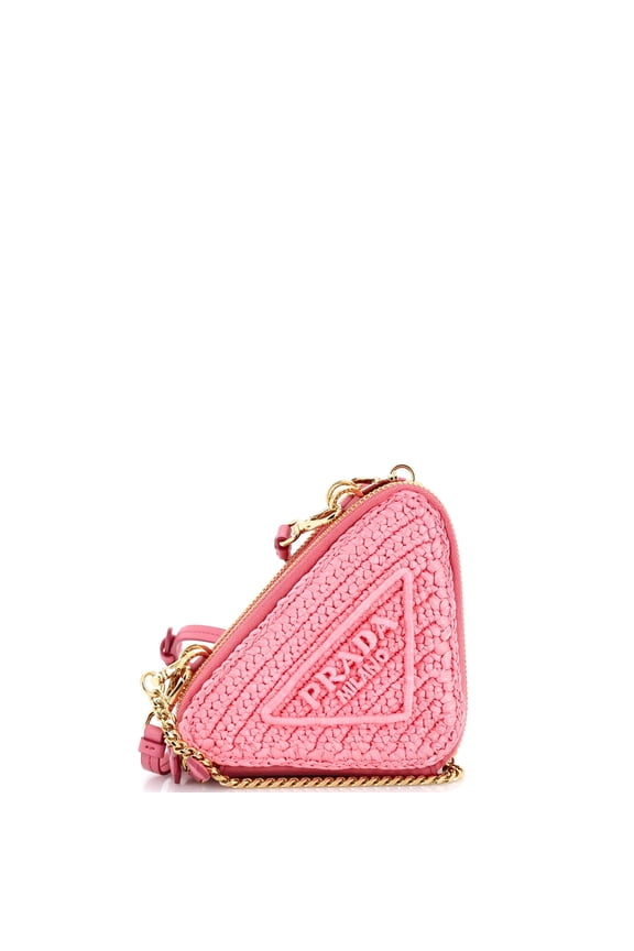 Triangle Logo Zip Around Shoulder Bag Raffia and Leather Mini By Rebag