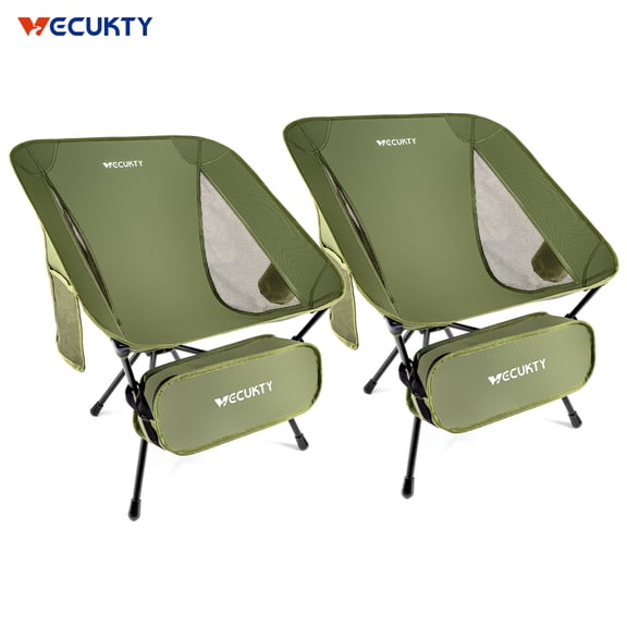 VECUKTY Portable Camping Chair Set, 2 Pack Lightweight Folding Outdoor Chairs with Carry Bags for Camping, Hiking, Fishing,Green