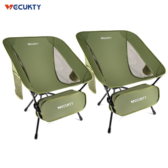 VECUKTY Portable Camping Chair Set, 2 Pack Lightweight Folding Outdoor Chairs with Carry Bags for Camping, Hiking, Fishing,Green