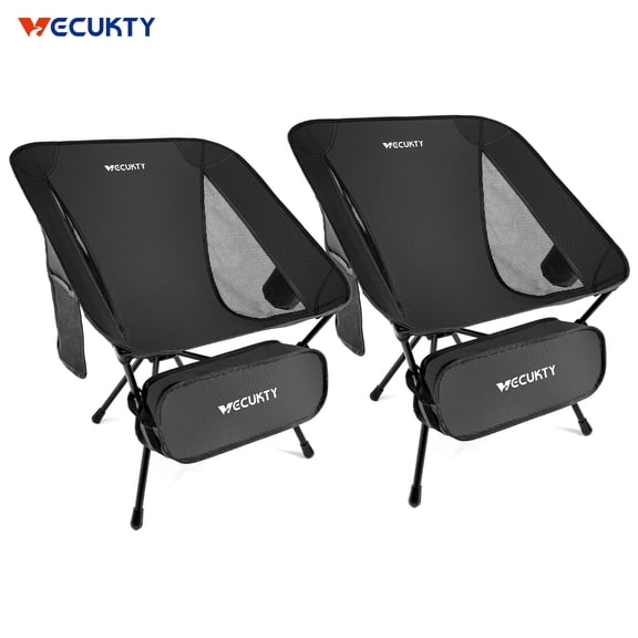 VECUKTY Portable Camping Chair Set, 2 Pack Lightweight Folding Outdoor Chairs with Carry Bags for Camping, Hiking, Fishing,Black
