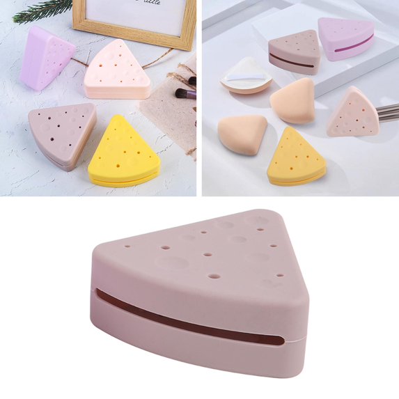 Triangle Makeup Sponge Holder/ Cosmetic Blender Sponge Case/ Portable Breathable Washable Compact Cute Soft Protective Container for Travel Light Coffee