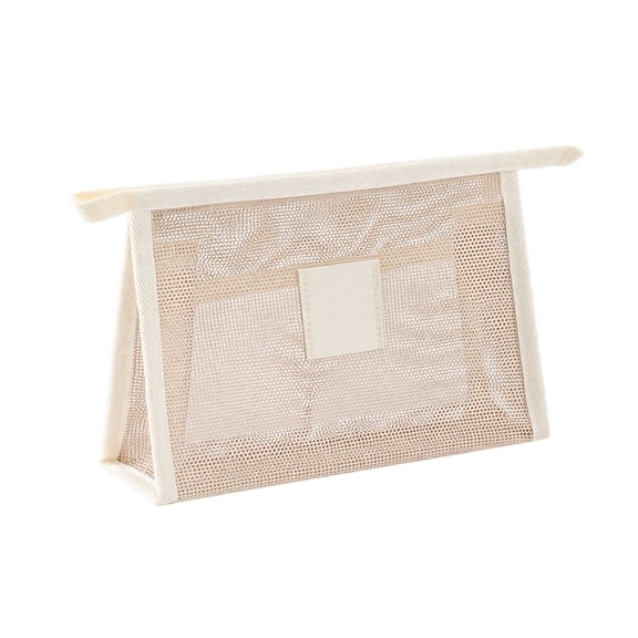 Triangle Mesh Toiletry Bag with Zipper and Stand-Up Design, 1 Pack, Khaki, for Travel and Bathroom Storage, Cosmetic Organizer