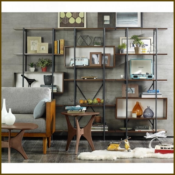 Triangle Mid-Century Coffee Table for Living Room, Pecan Wood Finish, Easy Assembly