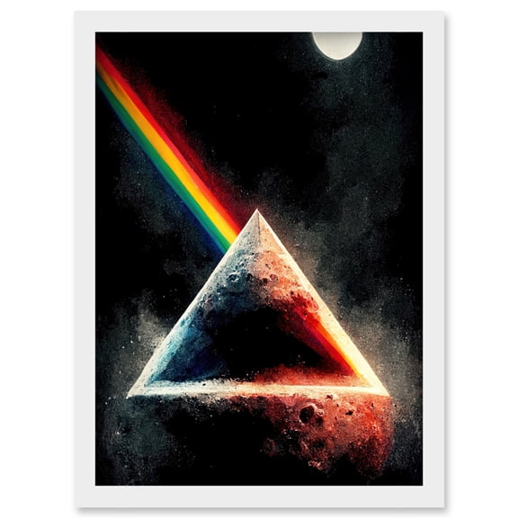 Triangle Moon Prism Abstract Light Refraction Painting Artwork Framed Wall Art Print A4