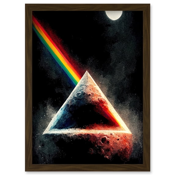 Triangle Moon Prism Abstract Light Refraction Painting Artwork Framed Wall Art Print A4