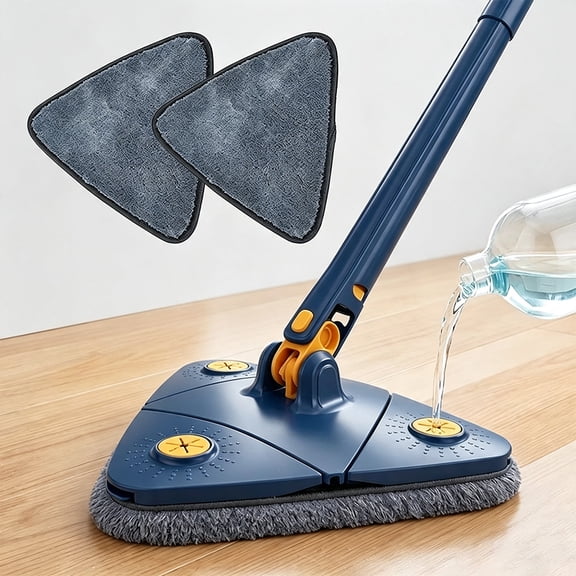 Triangle Mop with Washable Pads,360 Degree Rotatable Adjustable Cleaning Mops with Water Squeezing Function,Cleaning Tool for Walls,Ceilings,Windows,Glass(Blue)