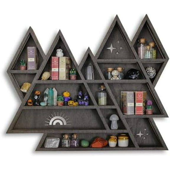 Triangle Mountain Crystal Shelf Display for Wall, Rock Gem Healing Stone Collections Display Shelf, Crystal Holder Trinket Organizer Knick Knack Shelf, Witchy Decor Gift for Women - 2025 UPGRADED