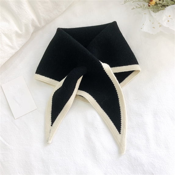 Triangle Neck Scarf for Women, Winter Knit Neck Scarf, Lightweight Warm Shawl Wrap, Y2K Fashion Neck Warmer for Cold Weather, Travel, Outdoor, Daily Wear, Soft Cozy Accessory Black