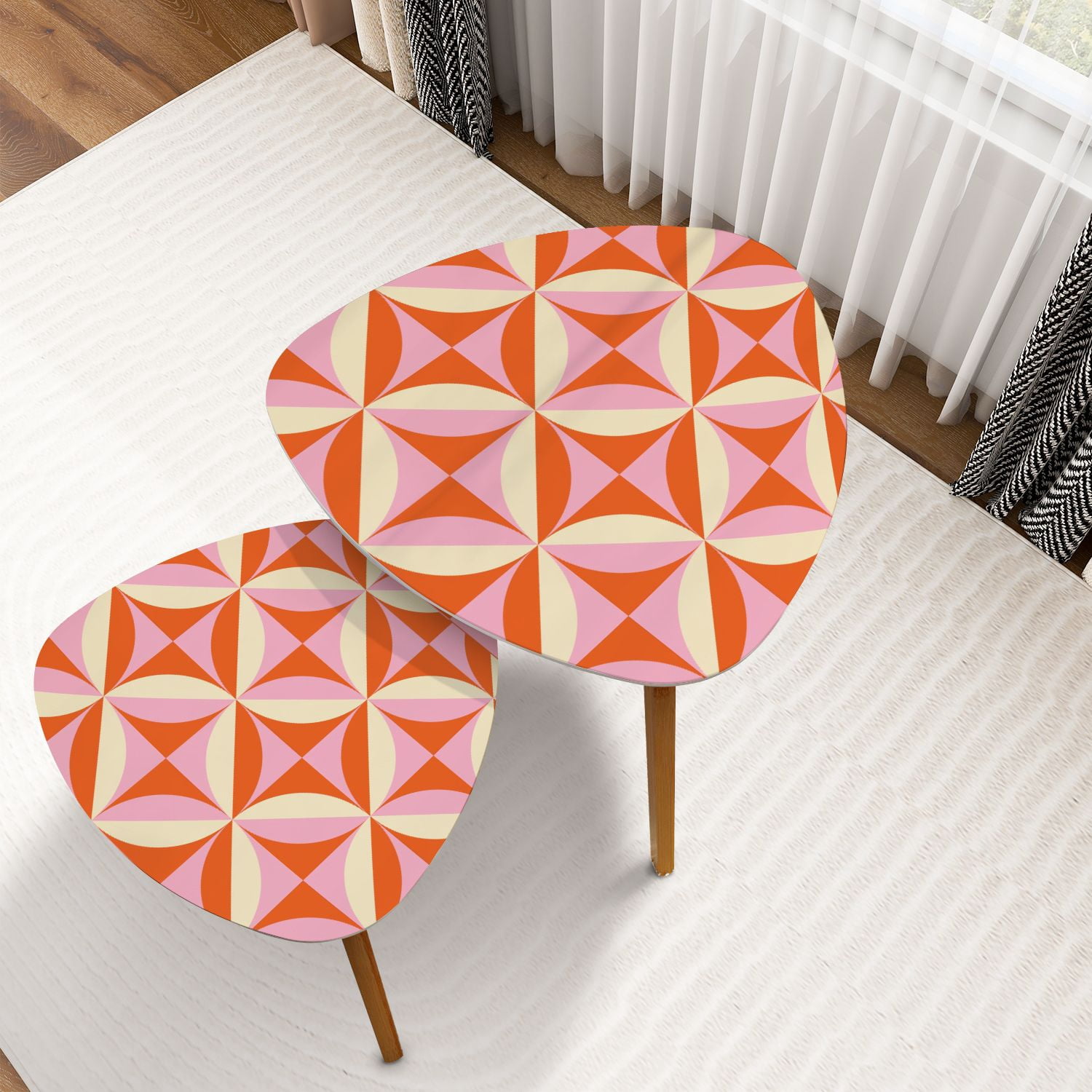 Triangle Nesting Coffee Table Set of 2 70 s Retro Seamless Pattern 60s ...