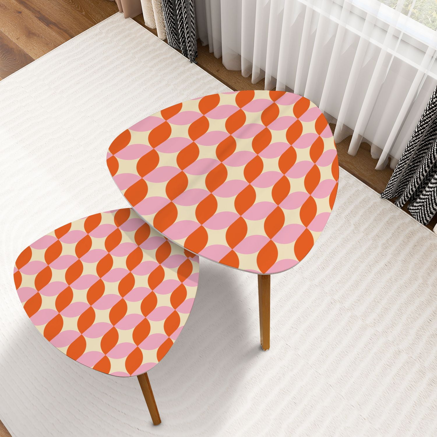 Triangle Nesting Coffee Table Set of 2 70 s Retro Seamless Pattern 60s ...
