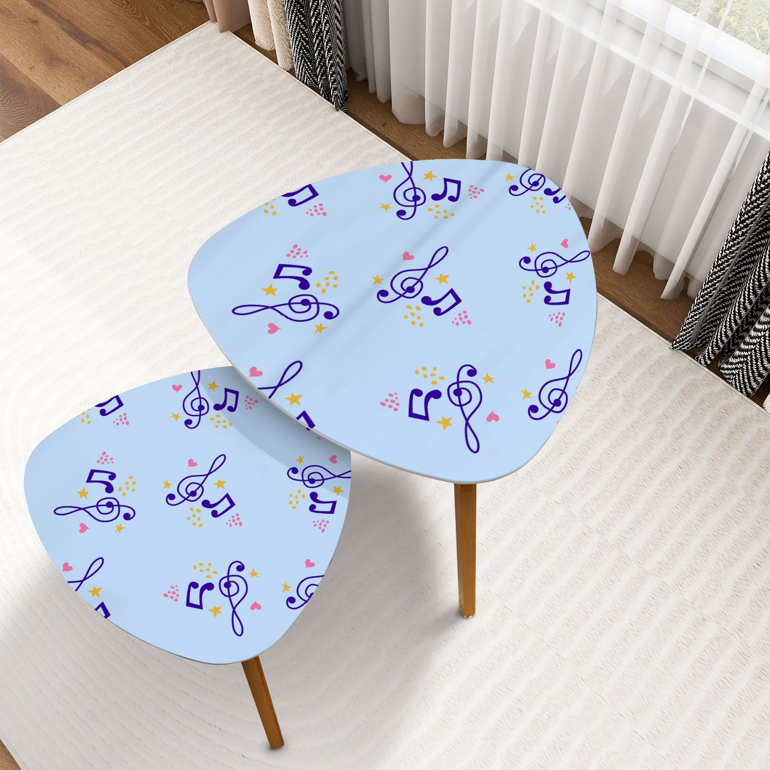 Note On Room Table Triangle Nesting Coffee Table Set of 2 Abstract music notes seamless ...