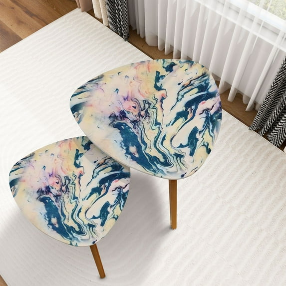 Triangle Nesting Coffee Table Set of 2 Abstract seamless pattern Marble colorful art texture End Table Modern Minimalist Side Table Set for Living Room Bedroom