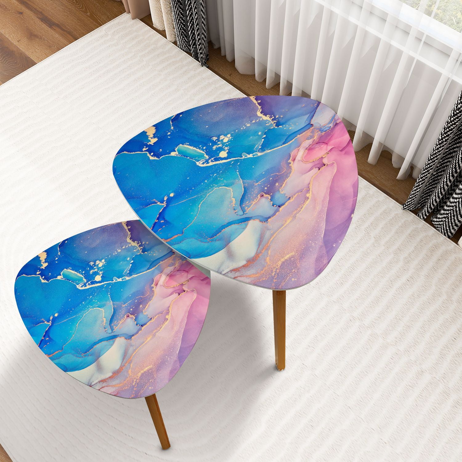 Ink Table Triangle Nesting Coffee Table Set of 2 Alcohol ink colors translucent ...