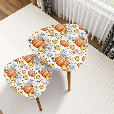 Triangle Nesting Coffee Table Set of 2 Autumn bouquet pumpkins sunflower berries fallen leaves Seamless End Table Modern Minimalist Side Table Set for Living Room Bedroom
