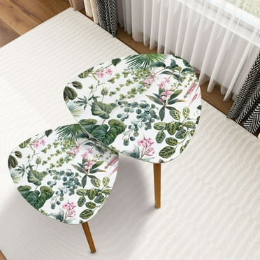 Triangle Nesting Coffee Table Set of 2 Beautiful seamless tropical floral pattern hand drawn watercolor End Table Modern Minimalist Side Table Set for Living Room Bedroom