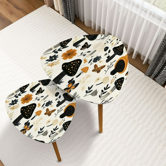 Triangle Nesting Coffee Table Set of 2 Black Mushroom Boho Black Forest Mushroom Contact Paper Mushrooms End Table Modern Minimalist Side Table Set for Living Room Bedroom