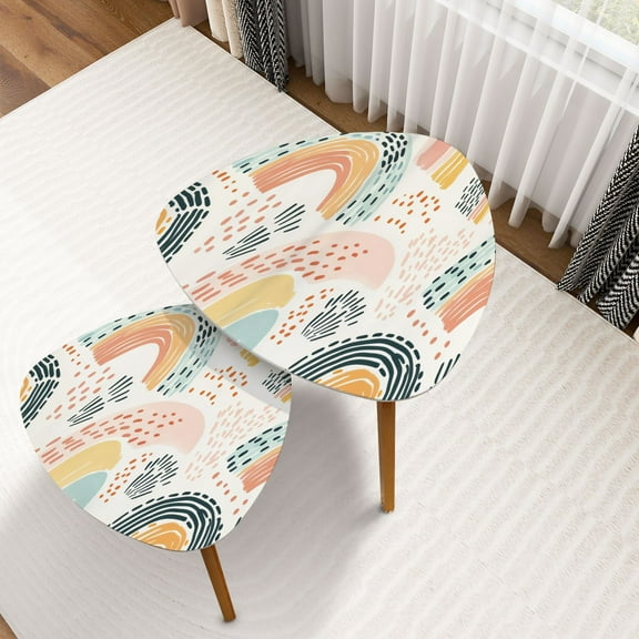 Triangle Nesting Coffee Table Set of 2 Boho Rainbow Cute Colorful Dots Abstract Rainbows Brush Strokes Curved End Table Modern Minimalist Side Table Set for Living Room Bedroom