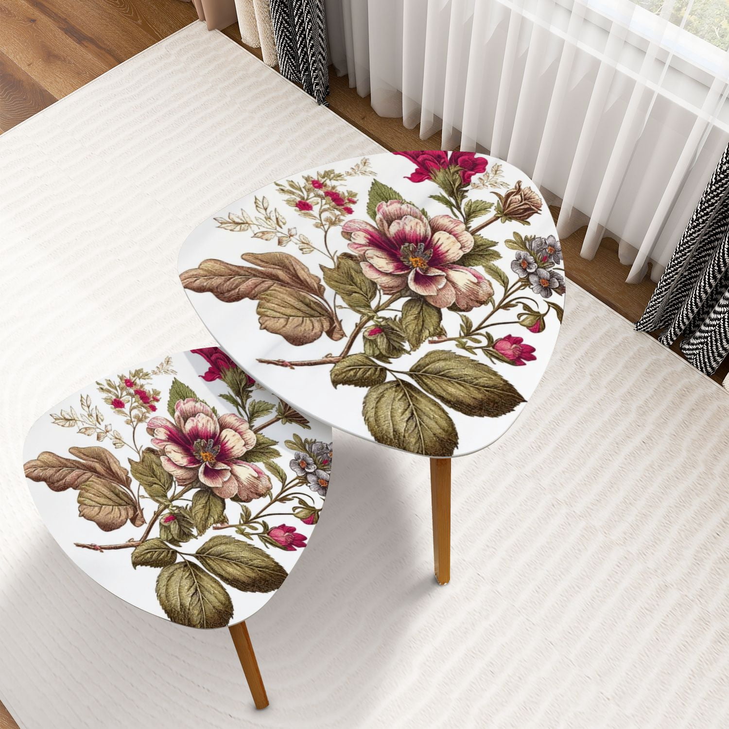 Triangle Nesting Coffee Table Set of 2 Botanical Garden Vintage Flower ...